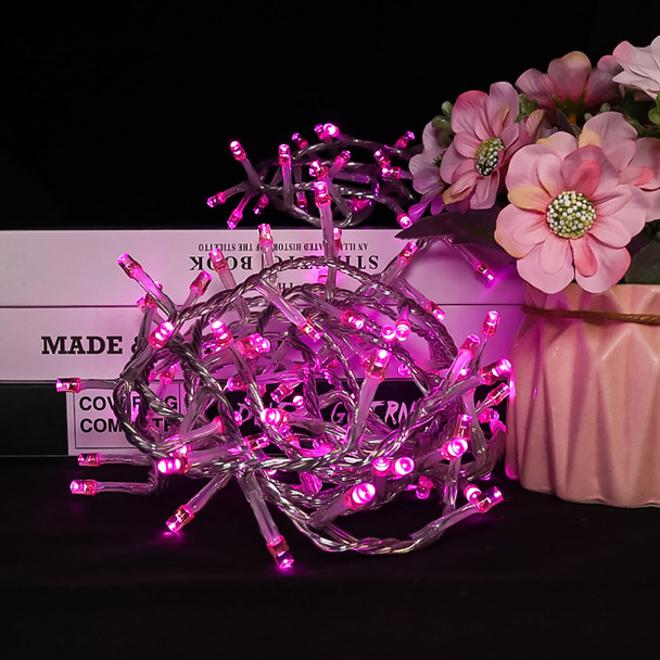 LED Pink Christmas Lights - Mini Pink String Lights Plug in, 8 Modes Outdoor Christmas Pink Lights for Tree Valentine's Day Party Decorations, 100 LED 8 Feet, Clear Wire, Memory Function