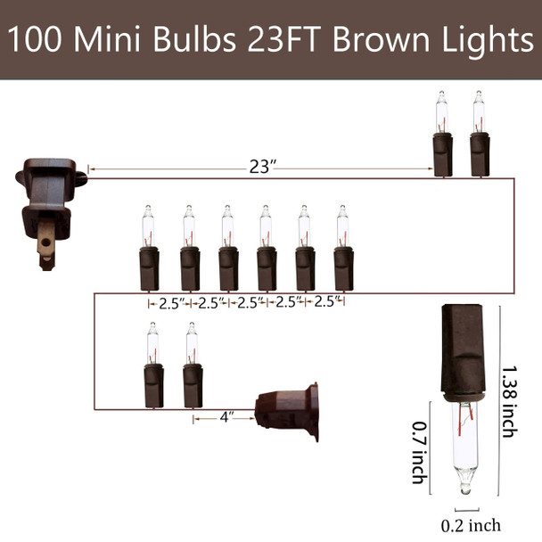 100 Clear Mini Brown Wire Christmas Lights 23ft Incandescent Waterproof String Lights, UL Approved, Fairy Lights for Outdoor, Indoor, Home, Party, Holiday, Xmas Tree Decoration