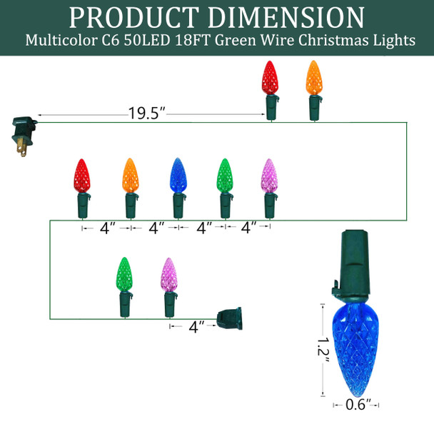 C6 Christmas Lights, 50 LED Strawberry String Lights, 18FT Multicolor C6 Lights, Fairy Lights for Outdoor, Indoor, Garden, Yard, Home, Party, Christmas Tree Decorations (Multicolor)