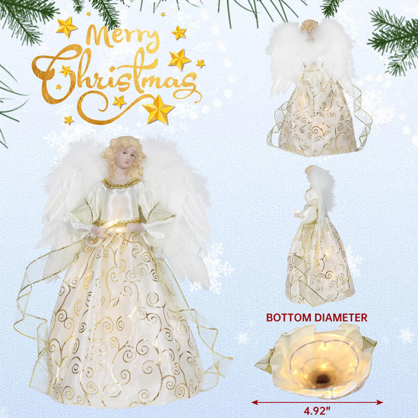 Christmas Angel Tree Topper, Gold Angel Treetop, 10-Light Angel Doll with Feather Wing for Indoor Outdoor Christmas Tree Decorations, Goddess Figurine Holiday Ornament(Gold) Christmas Angel Tree Topper, Gold Angel Treetop, 10-Light Angel Doll with Feather Wing for Indoor Outdoor Christmas Tree Decorations, Goddess Figurine Holiday Ornament(Gold)