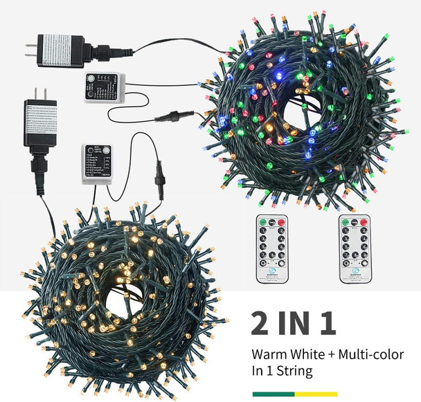 Color Changing Christmas String Lights Outdoor Indoor, 108FT 300 LED Warm White Multicolor Fairy Lights, END to END Connect, Waterproof Christmas Tree Lights Timer Remote