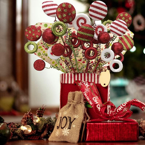 6pcs Christmas Tree Decorations Candy Xmas Picks Lollipop Balls Curly Pick Christmas Striped Glitter Branch Ornament for Xmas Tree Topper Decoration Christmas Holiday Craft Wreath Vase Filler
