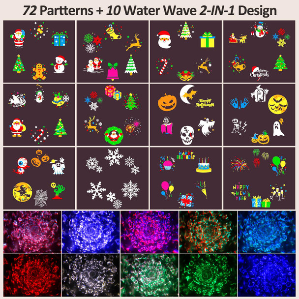 Christmas Projector Lights, NACATIN 2-in-1 HD Effects (72 Patterns + 10 Water Waves) Water-Resistant Holiday Projector Lights Outdoor with Remote Control for Xmas Halloween Birthday Party Christmas Projector Lights, NACATIN 2-in-1 HD Effects (72 Patterns + 10 Water Waves) Water-Resistant Holiday Projector Lights Outdoor with Remote Control for Xmas Halloween Birthday Party