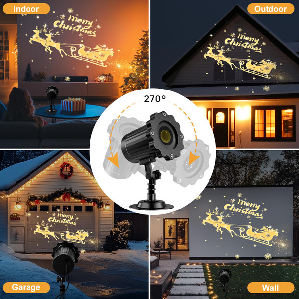 3D Dynamic Christmas Projector Lights Outdoor Indoor- Santa in Sleigh Christmas Decorations,Waterproof Holiday Projector Lights for Window Ground Roof Wall Yard Xmas Decor