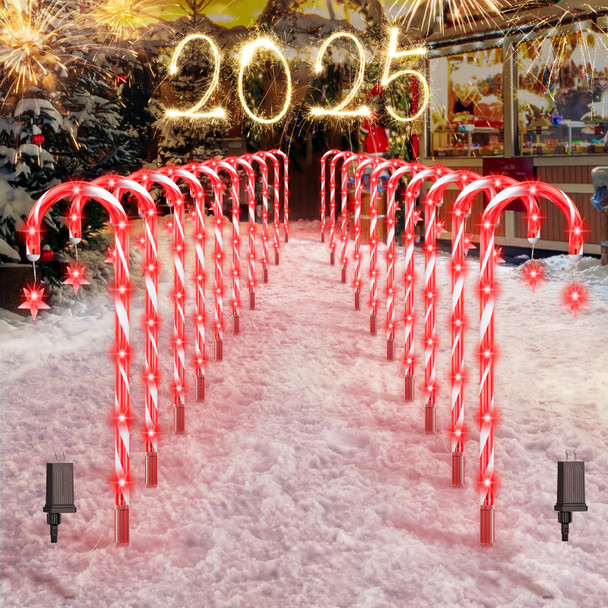160 LEDs Christmas Candy Cane Pathway Lights Waterproof, 20 Pack Candy Cane Lights Christmas Decor, 8 Modes Christmas Pathway Lights Outdoor Light Up Candy Canes for Walkway Patio Xmas Decorations