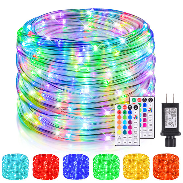 99Ft LED Rope Lights Outdoor, 18 Colors Changing Fairy String Light Plug in with Remote, IP68 Waterproof 300 LEDs Multicolor Twinkle Christmas Lights for Bedroom Patio Halloween Holiday Decor