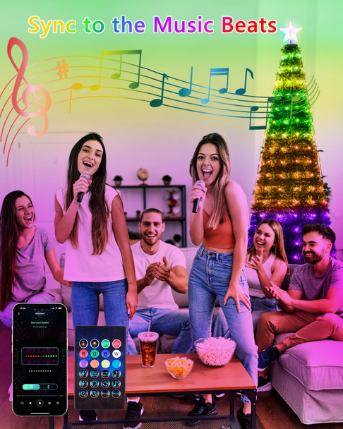 Smart Christmas Tree Lights with Star Topper, 6.6FT x 10 Christmas Decorations Lights Music Sync with Remote & APP Controlled, RGB LED String Lights Plug in for Tree Outdoor Indoor Xmas Decor