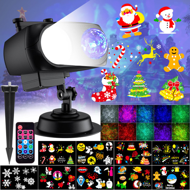 Christmas Projector Lights Outdoor, Holiday Projection Light with Remote, 3D Ocean Wave & 72 HD Patterns, Waterproof Snowflake Projector for Xmas Party Yard Decor
