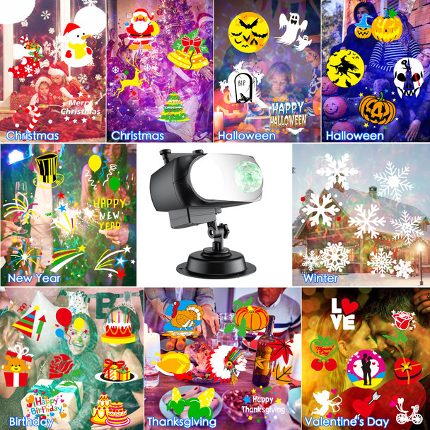 Christmas Projector Lights Outdoor, Holiday Projection Light with Remote, 3D Ocean Wave & 72 HD Patterns, Waterproof Snowflake Projector for Xmas Party Yard Decor