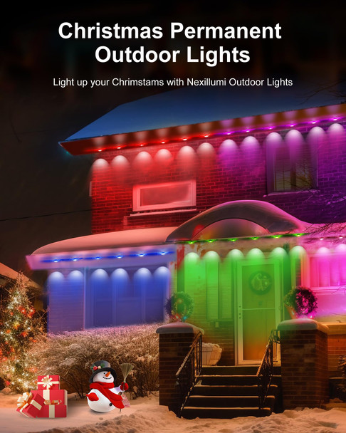 Nexillumi Permanent Outdoor Lights for House,100ft Smart RGBIC Outside Lights with 72 Scene Modes,IP67 Waterproof Eaves Lights for Christmas All Holiday Decorations,Work with Alexa,Google Assistant