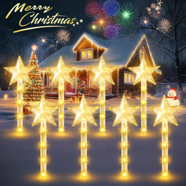 Christmas Decorations Solar Lights Outdoor: 8 Pack 64 LED Solar Christmas Lights Outdoor Waterproof, 8 Warm White Lighting Modes Christmas Pathway Lights Xmas Decor for Outside Yard Garden Backyard
