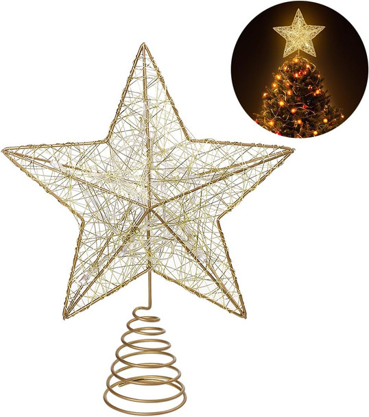 Christmas Tree Topper LED Star Battery Operated Treetop Decoration (Gold)