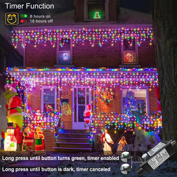 Multicolor Christmas Lights Outdoor, 66ft 640 LED Icicle Lights for Outside House with Connectable Clear Wire 8 Modes Timer, Plug in Waterproof for Yard Tree Eaves Party Room Indoor Holiday Decoration