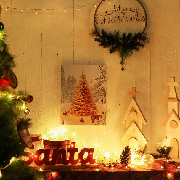 NIKKY HOME 16" x 12" Christmas LED Lighted Canvas Wall Art Prints Light Up Tree Forest Picture White Winter Snow Scene for Holiday Decor