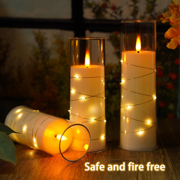 Flickering Flameless LED Candles,Battery Operated Candles 9 Pcs with Embedded Star String,Acrylic LED Pillar Candles with Remote,Suitable for Home Decoration to Create an Atmosphere（White）