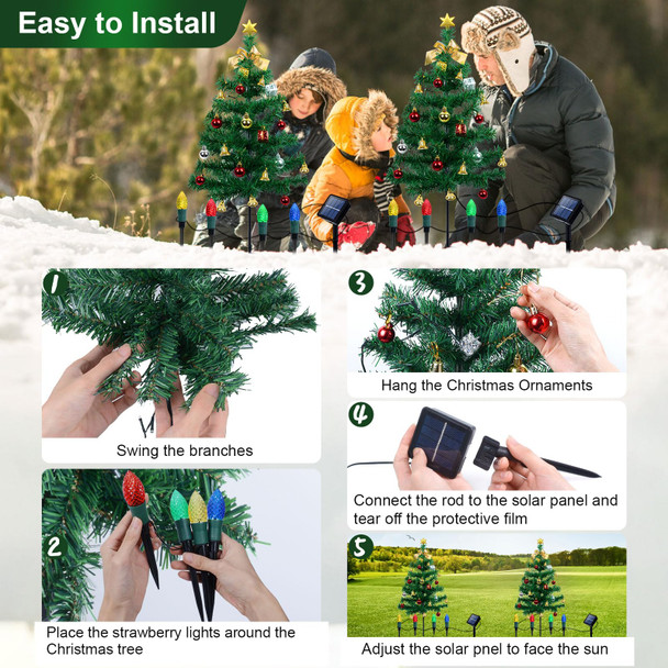 Ninonly 2 Pack Solar Christmas Trees Light,Waterproof Solar Garden Christmas Strawberry Outdoor Light with 68 LEDs 8 Modes 28Inch Solar Christmas Lights for Yard Landscape Pathway Grave Decoration