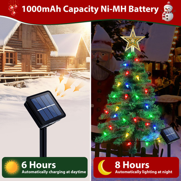 Ninonly Solar Christmas Tree Light 2 Pack,3.6FT 1000mAh Solar Powered Christmas Garden Light 8 Modes Waterproof C6 Strawberry 100Leds Solar Yard Stake Pathway Lights for Christmas Outdoor Decoration