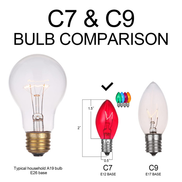 NIOSTA 25 Pack C7 Christmas Replacement Light Bulbs,Clear Glass Incandescent Blubs for Outdoor Indoor Christmas String Lights, E12 Candelabra Base 5 Watt, Multicolor