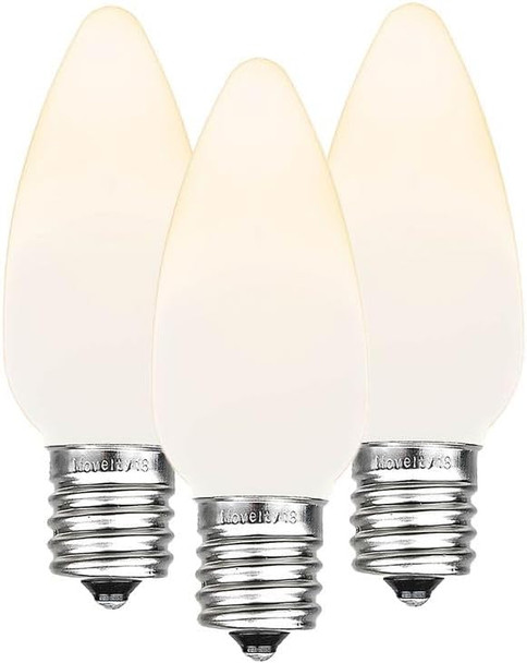 Novelty Lights 25 Pack C9 LED Ceramic Outdoor Patio Party Christmas Replacement Bulbs, Warm White, 3 LED's Per Bulb, Plastic, Energy Efficient