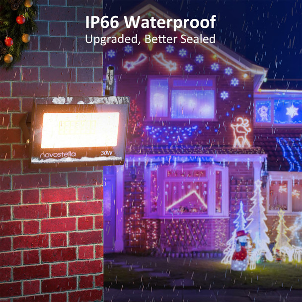 NOVOSTELLA LED Flood Lights Outdoor, 30W RGB Smart LED Flood Lights, Second-Generation WiFi Landscape Lighting Stage Dimmable Color Changing Uplight, IP66 Waterproof, Work with Alexa, 4 Pack.
