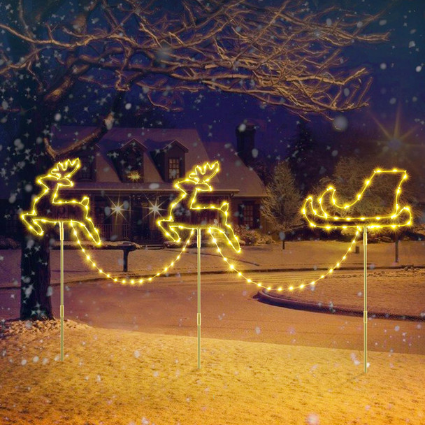 Novtech 7.6FT Long Christmas Pathway Lights Outdoor, 12 x 12 Inch Reindeer Christmas Outdoor Decorations Battery Operated, 129 LEDs 8 Modes Warm White IP65 Waterproof Christmas Lights for Yard/Garden