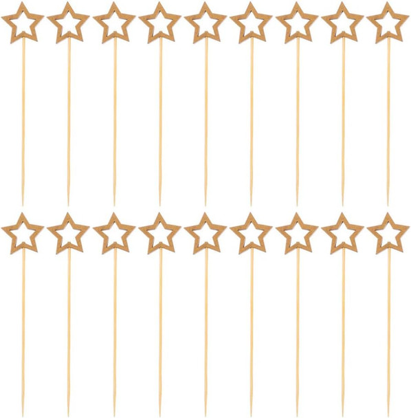 NUOBESTY Vintage Decor 100Pcs Gold Star Cocktail Picks Wood Toothpicks Martini Picks Handmade Food Fruit Drinks Skewer Sticks for Drinks Party Food Decoration Nativity Decor