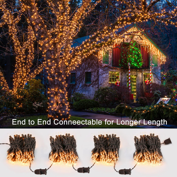 Clear Christmas Lights String, 21.63ft 100 Count Incandescent Brown Wire String Lights, UL Outdoor Christmas Lights, Connectable Indoor Tree Lights for Wedding Party, Warm White