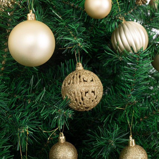 Ogrmar 119ct Christmas Tree Ball Ornaments Set Assorted Shapes and Sizes Shatterproof Hanging Decoration with Hand-held Package for Christmas Tree Holiday Wedding Party (Golden)