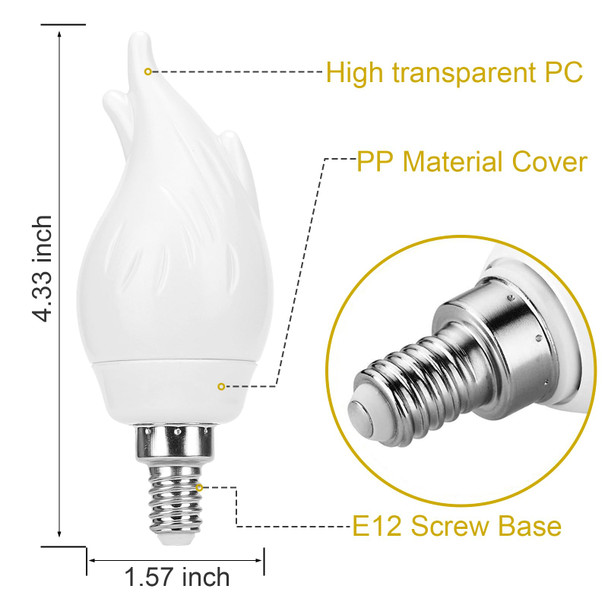 E12 Flame Bulbs 12 Pack, 3 Mode LED Candelabra 2.0 Watt Warm White Chandelier 1800k Candle Light Bulbs, Flame Tip for Christmas Party Decorations E12 Flame Bulbs 12 Pack, 3 Mode LED Candelabra 2.0 Watt Warm White Chandelier 1800k Candle Light Bulbs, Flame Tip for Christmas Party Decorations