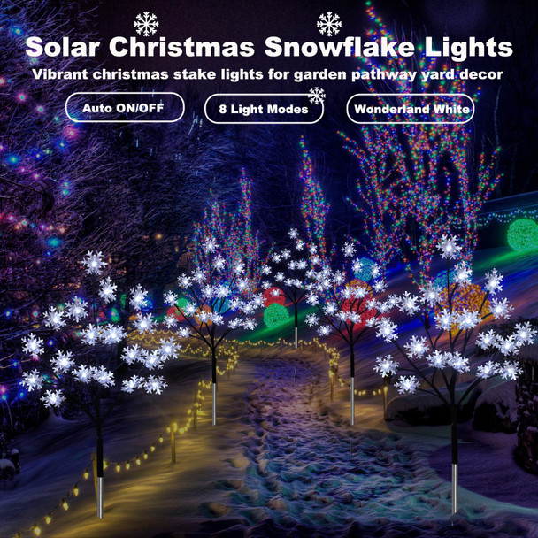 est 4-Pack 80LEDs Solar Christmas Snowflake Stake Lights, 8 Modes Solar Snowflake Outdoor Christmas Decorations Lights, Waterproof Solar Christmas Outdoor Lights for Garden Yard Pathway Walkway