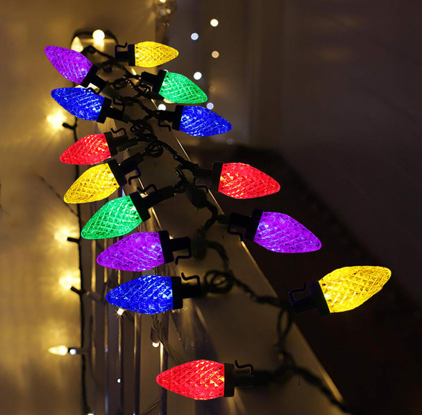 Christmas Decorations Outdoor, 55FT 100 LED C9 Bulbs Solar Christmas Lights Outdoor Waterproof Multicolor Strawberry Christmas Fairy Lights Christmas Tree, House, Window, Door, Holiday, Arbor Decor