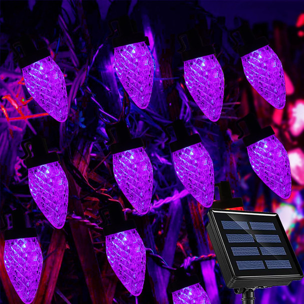 C9 Christmas Lights Outdoor Christmas Decorations,31Ft 50 LED Purple Christmas Lights Outdoor Waterproof, 8 Modes Purple Lights for Halloween Christmas Yard Patio Party Decor