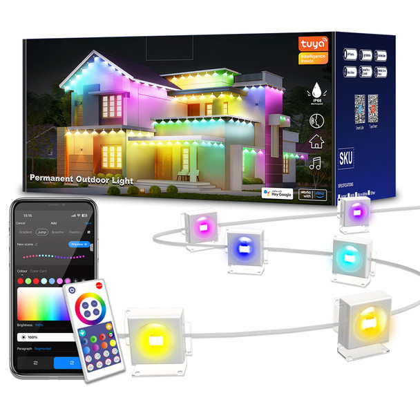 Permanent Outdoor Lights - Smart Christmas Lights, 150ft with 90 LEDs, IP68 Waterproof, Perfect for Halloween & Christmas Decorations, Works with Wi-Fi, Google Assistant, & Alexa Permanent Outdoor Lights - Smart Christmas Lights, 150ft with 90 LEDs, IP68 Waterproof, Perfect for Halloween & Christmas Decorations, Works with Wi-Fi, Google Assistant, & Alexa