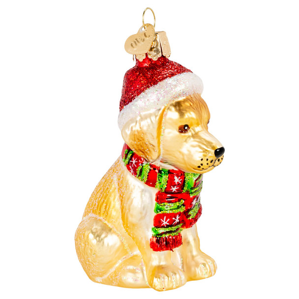 Old World Christmas Holiday Yellow Labrador Puppy Glass Blown Ornament for Christmas Tree