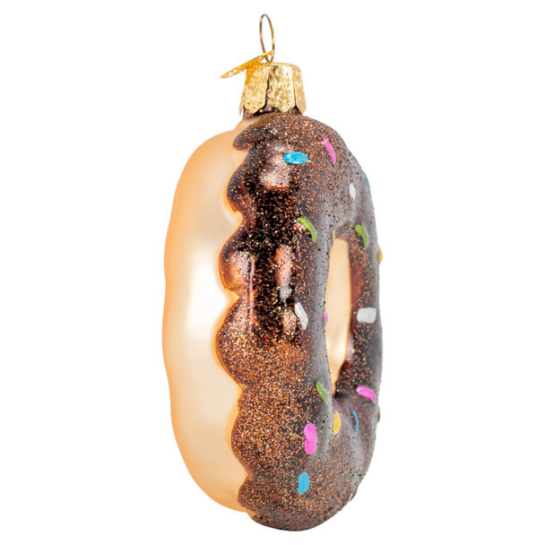 Old World Christmas Chocolate Frosted Donut Glass Blown Ornament for Christmas Tree