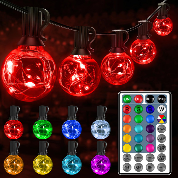 Ollny Christmas Lights Outdoor 30FT 30Bulbs, RGBW Color Changing String Light, Plug in Remote Waterproof Shatterproof Timers G40 Patio Lights for House Indoor Outside Tree Yard