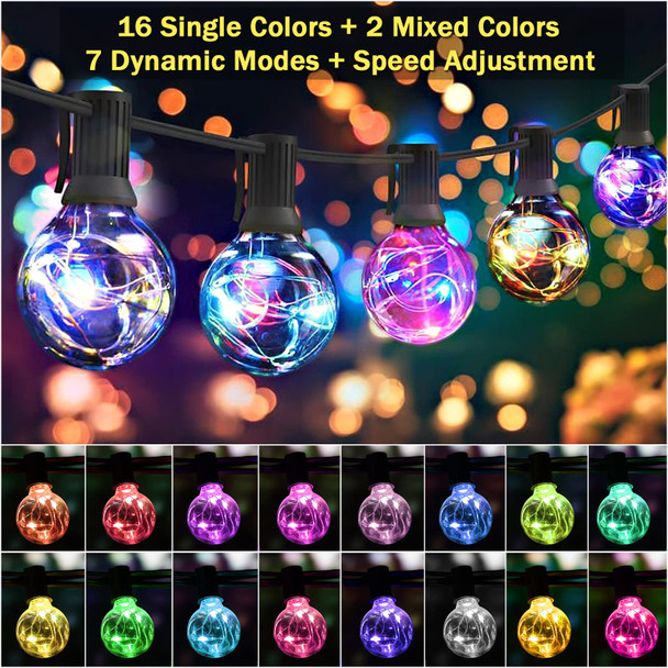 Color Changing Christmas Lights Outdoor String Lights 50ft 50 G40 Bulbs Waterproof Connectable up to 200ft w/ 2 Remotes Timer for Patio Bistro House Garden Party Gazebo Xmas Indoor Outside Decor