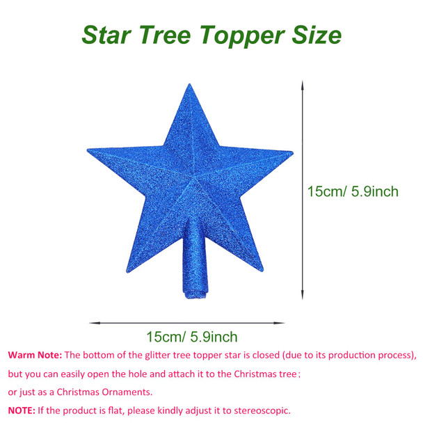 2 Pack Glittered Small Christmas Tree Topper Xmas Mini Star Treetop for Small Christmas Tree Decorations, Blue and Pink