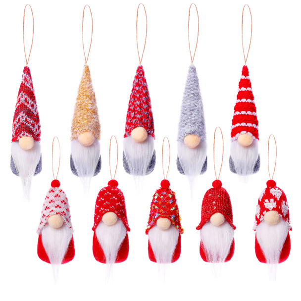 10PCS Handmade Hanging Ornaments for Christmas Tree Decorations,Mini Indoor Gnomes of Year Valentine's Day Decor Plush Set for Holiday Year Valentine's Day, Santa Elf for Home Decor