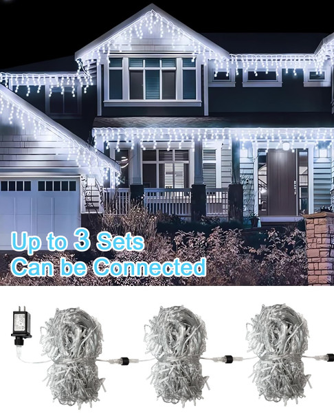 Icicle Christmas Lights Outdoor, 66ft 520 LED Icicle Lights for Outside, Plug in String Lights with 8 Modes Timer Waterproof for House Holiday Decor Wedding Christmas Decorations (White)