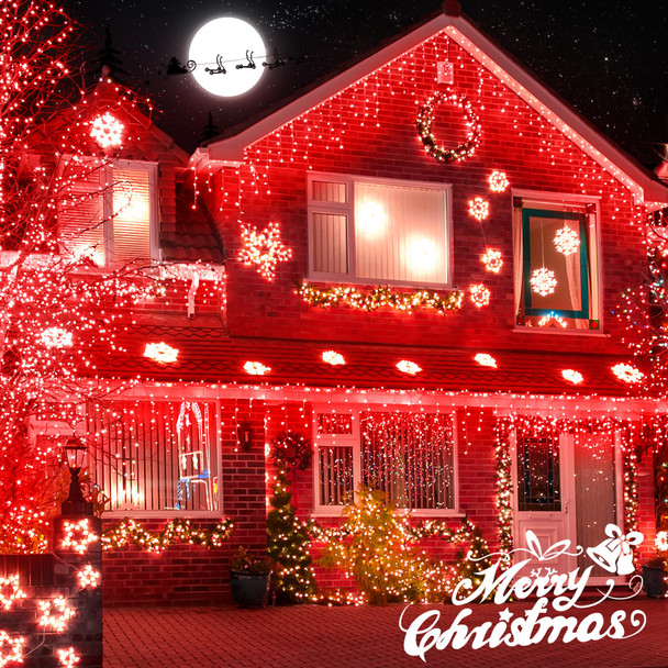 Christmas Lights Outdoor Icicle Lights 300LED 33FT 8 Modes, Connectable Hanging Fairy String Lights with 30V UL Plug in for Valentine Wedding Party Eave Garden Wall Indoor Decor, Red