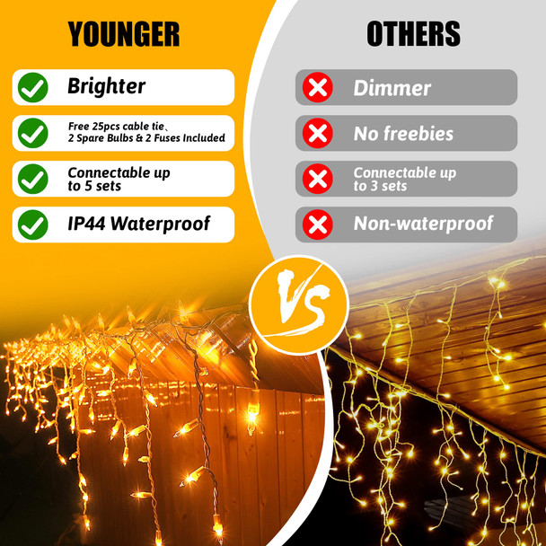 Icicle Lights Outdoor, 23FT 200 Connectable Icicle Christmas Lights,Warm White Plug in Curtain String Lights for Indoor Wedding Party Holiday Xmas Yard Patio Window Decorations