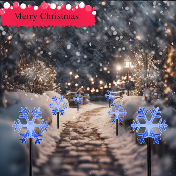 Christmas Snowflake Pathway Lights, 6 Pack Outside Walkway Markers Lights 7.5 Feet Christmas Outdoor Decorations Garden Stake Backyard Decor (Blue)