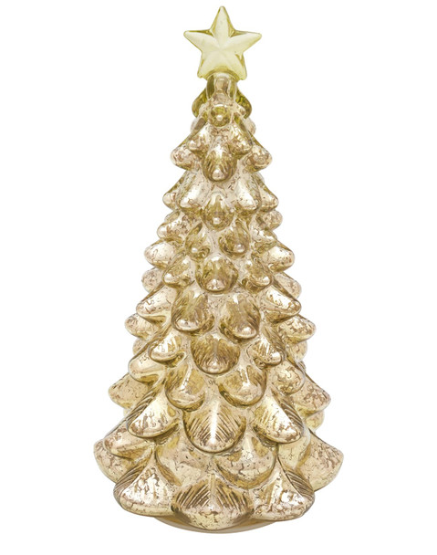 Mercury Glass Christmas Tree 11 Inches Battery Operated Timer Lighted Gold Xmas Star Trees Decorations Table Top Centerpiece Mantel Window Home Decor