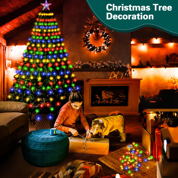 Christmas Tree Lights with Star - Christmas Lights Indoor 400led 6.6ft x 16 Lines Waterfall Christmas String Lights Outdoor 8 Models & Memory Function for Wedding Party Holiday Xmas Decorations(Color)