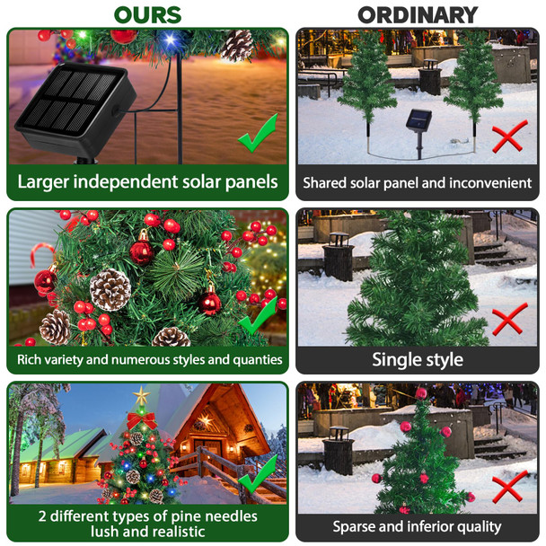 Ouddy Decor 2 Pcs Pre-lit Solar Christmas Tree Lights, 8 Modes Solar Christmas Lights Outdoor Decorations Waterproof Multi-Color 60 Led Solar Stake Lights for Yard Garden Pathway Lawn Christmas Decor