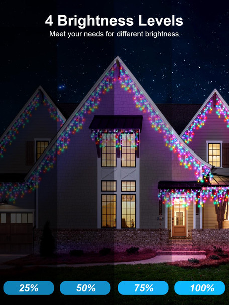 32.8FT Icicle Lights, Christmas Lights Outdoor with 400LED 75 Drops, IP65 Waterproof Eaves Lights, 8 Modes, Hanging Fairy Lights for Christmas Eaves Garden Room Decoration Multicolor
