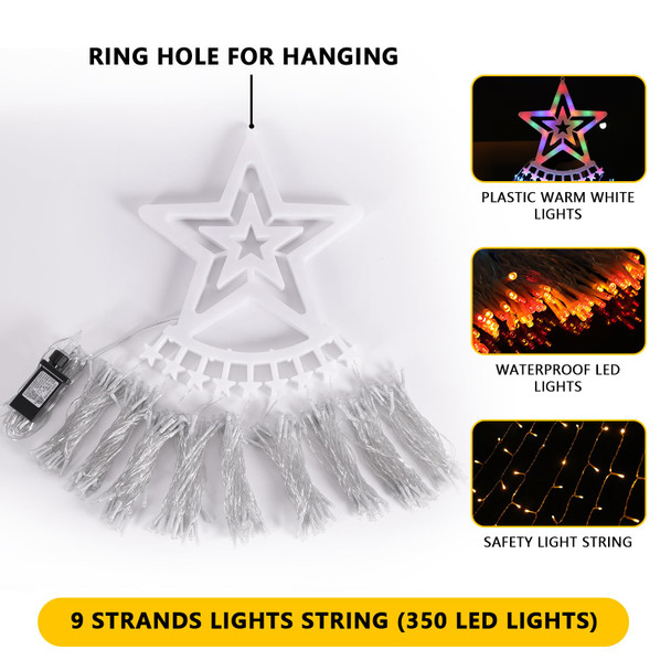 Outdoor Christmas Decoration Star Light String 350LED 11.5ft Waterfall Tree Lights 8 Memory Lighting Modes and Timer for Indoor and Outdoor Patio Holiday Party (Multicolor)