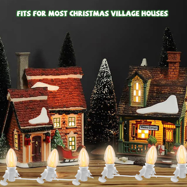 C7 Christmas Accessory Cord with Five Clear Light Bulbs, LED Lights White Cord with On/Off Switch Plugs, C7 Indoor String Lights for Christmas Halloween Model Toy Craft Village House Decoration