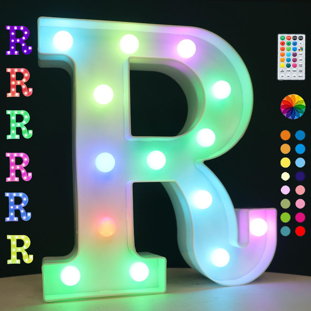 Light Up Colorful LED Marquee Letter lights, 18 Colors Changing Alphabet Letters Sign with Remote Timer for Night Light Girls Bedroom Wedding Birthday Party Lamp Christmas Home Bar Decor- Colorful R